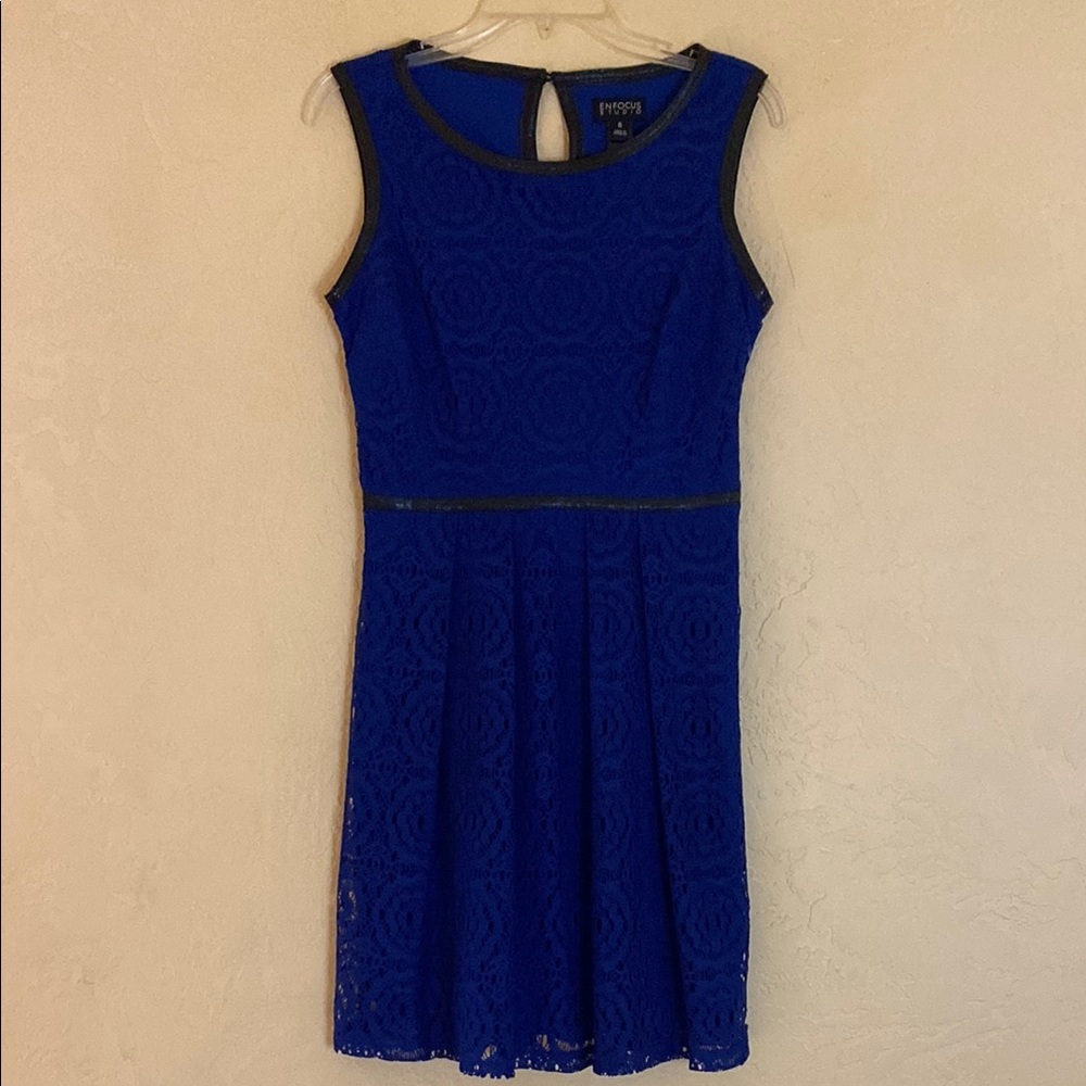 Blue Lace Dress faux leather trim size 6